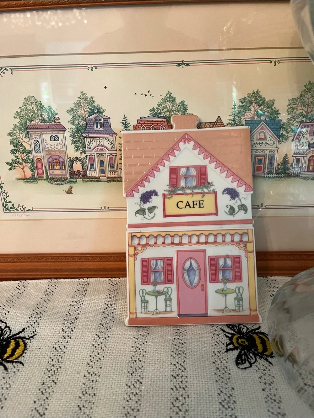 LENOX Village Pink Café House Trivet - Decorative Ceramic, Vintage 1990s